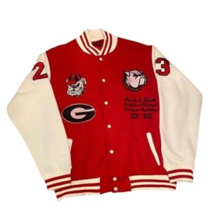 Premium Men’s Embroidered Varsity Jacket – Red & White