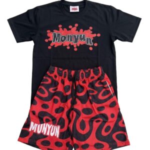Premium Men’s T-Shirt & Mesh Shorts Set – Black & Red
