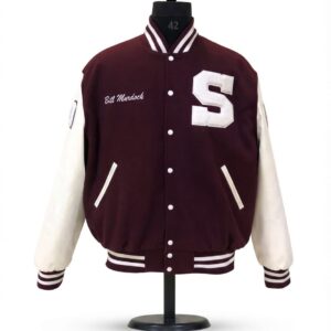 Premium Men’s Varsity Jacket – Maroon & White