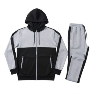 Premium Men’s Full Zip Hooded Tracksuit Set – Black & Grey